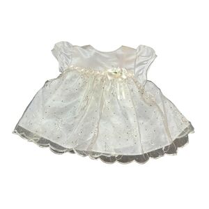 Bryan size 0-3 months formal white/off white dress polyester, bow, short sleeve